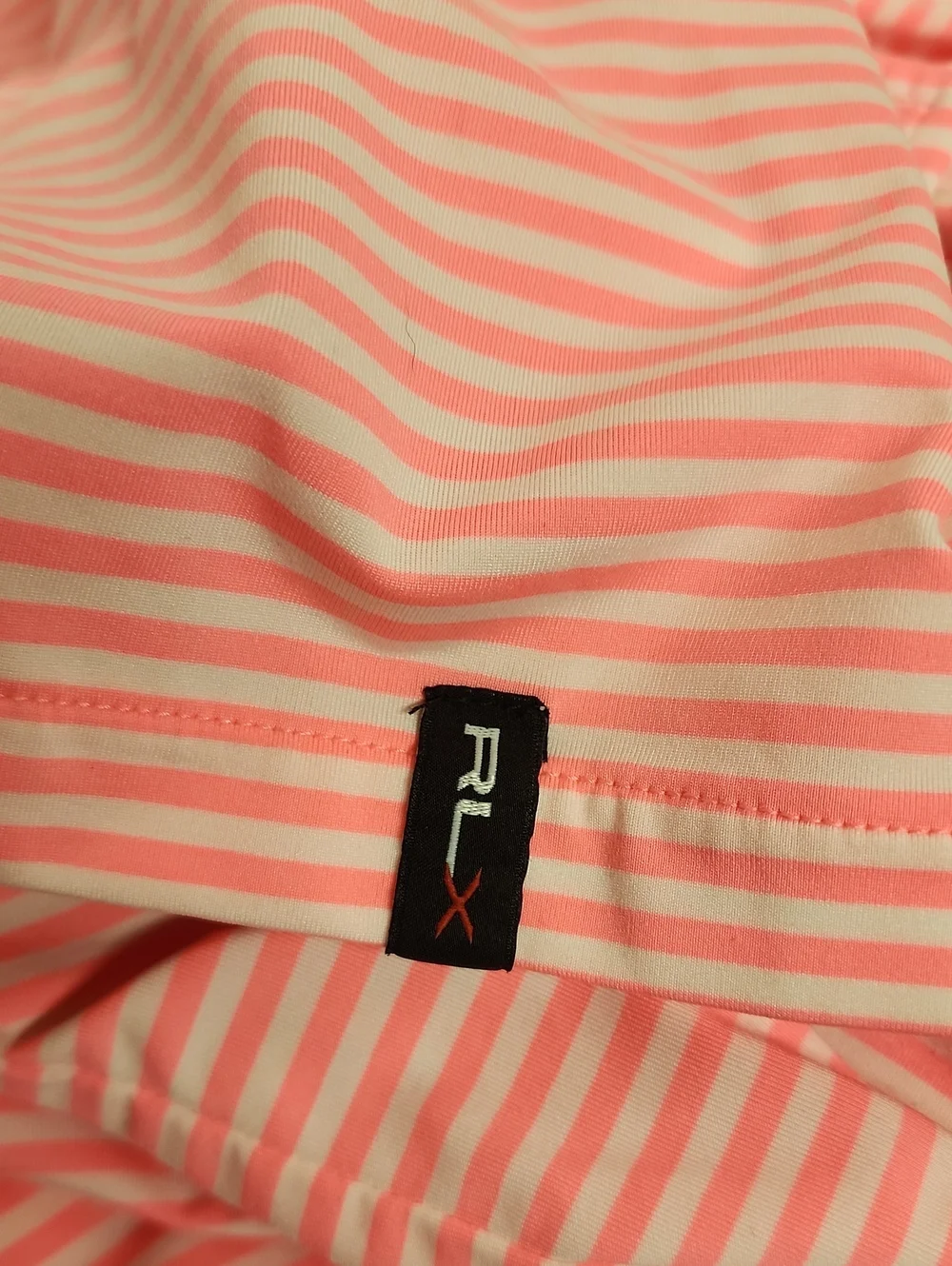 Ralph Lauren RLX Coral Pink & White Striped Polo GOLF Size L Trendy& Comfortable